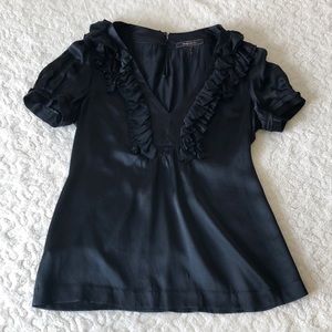BCBG MAXAZRIA 100% silk black shortsleeved blouse